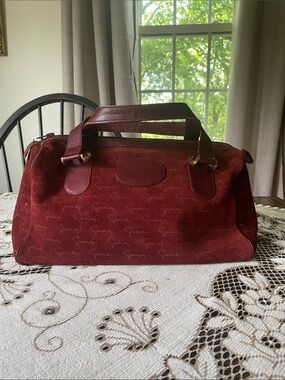 Givenchy Burgundy Suede Calfskin Monogram Vintage Bowling Satchel Bag